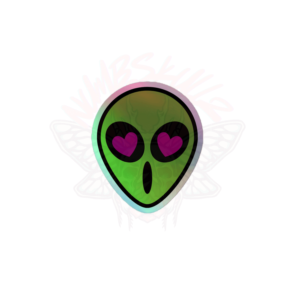 Alien Love - Holographic Sticker - accessories - hearts - holo sticker - Numbskullz