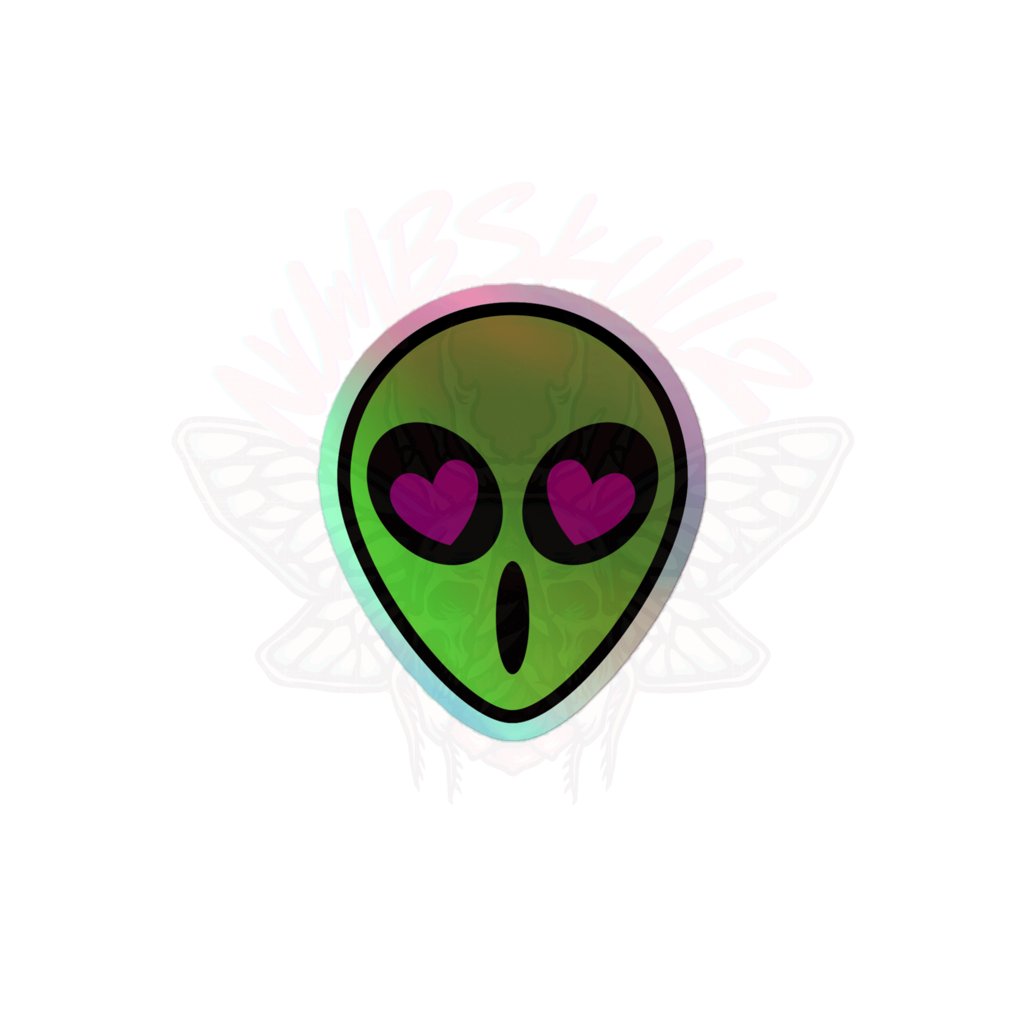 Alien Love - Holographic Sticker - accessories - hearts - holo sticker - Numbskullz