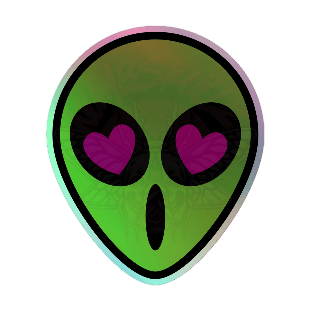 Alien Love - Holographic Sticker - accessories - hearts - holo sticker - Numbskullz