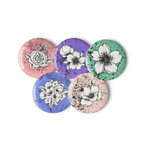 Blooms in Ink - Set of 5 Pin Buttons - accessories - buttons - decorative pins - Numbskullz
