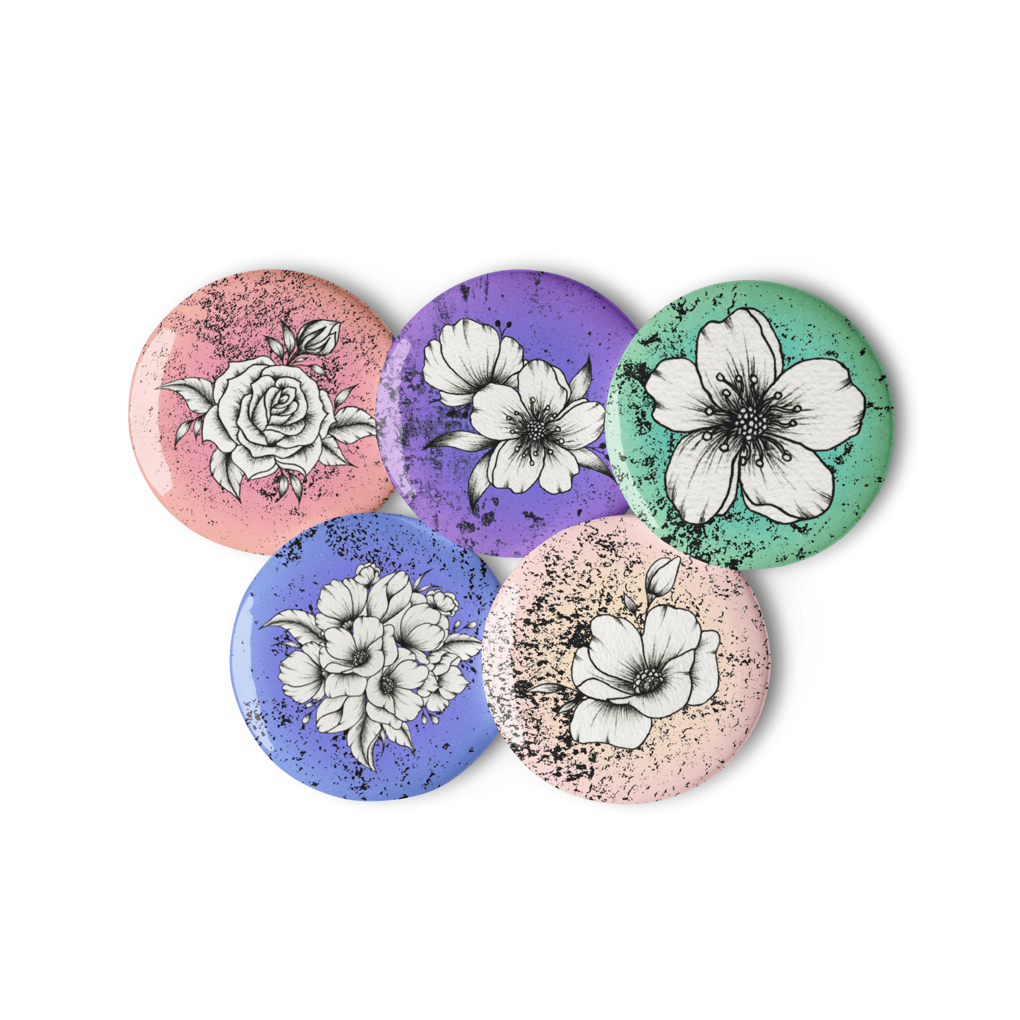 Blooms in Ink - Set of 5 Pin Buttons - accessories - buttons - decorative pins - Numbskullz