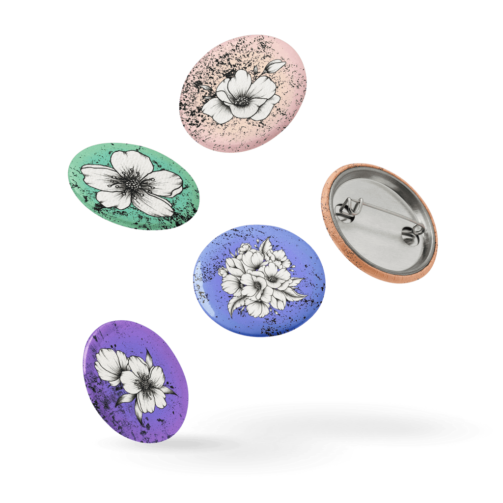 Blooms in Ink - Set of 5 Pin Buttons - accessories - buttons - decorative pins - Numbskullz