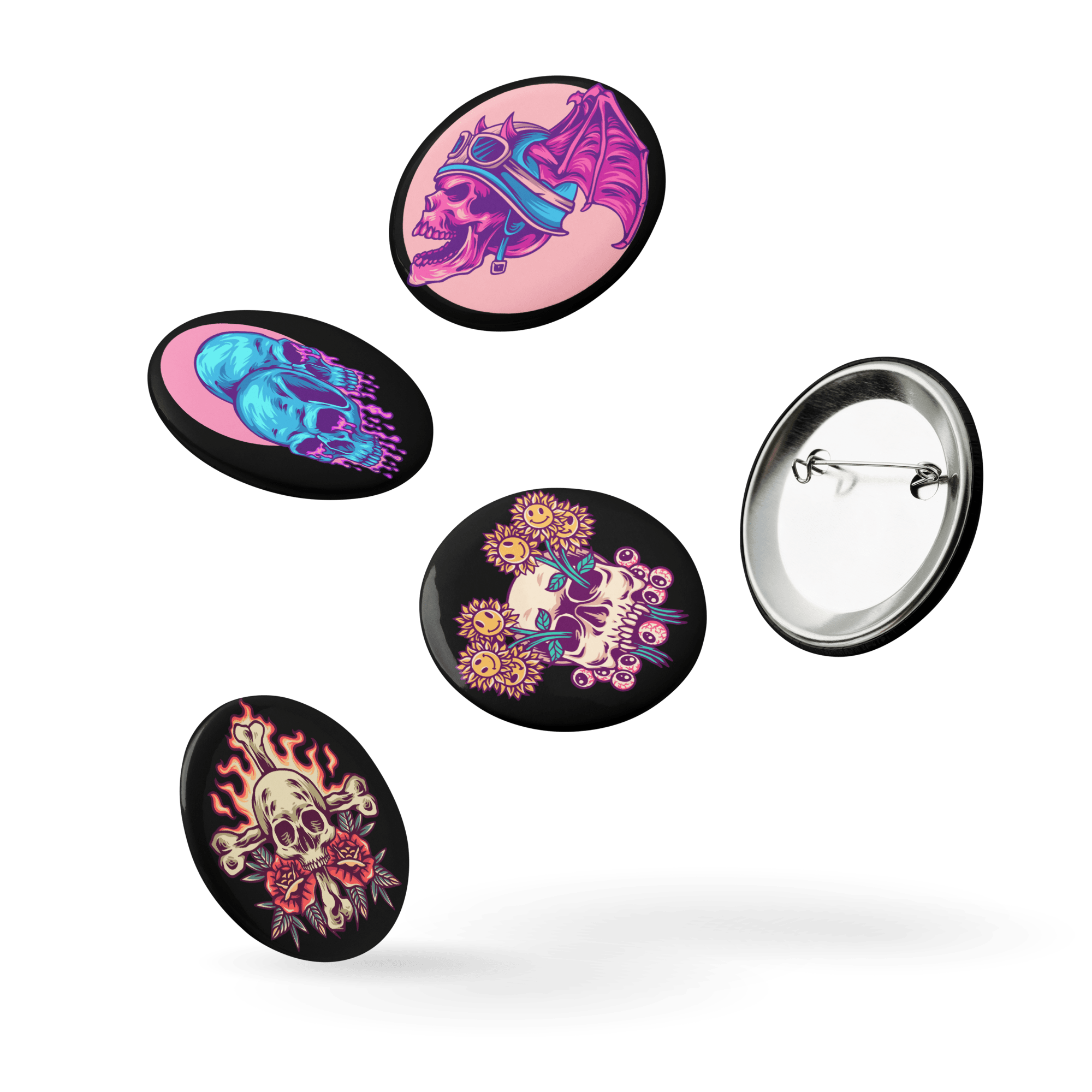 Death's Head - Set of 5 Pin Buttons - accessories - buttons - decorative pins - Numbskullz