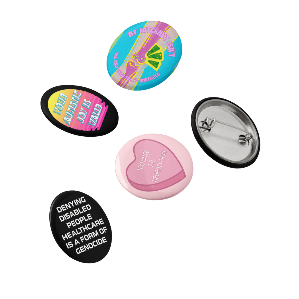 Disability Awareness - Set of 5 Pin Buttons-autism-brain-button pins-NumbskullzKC