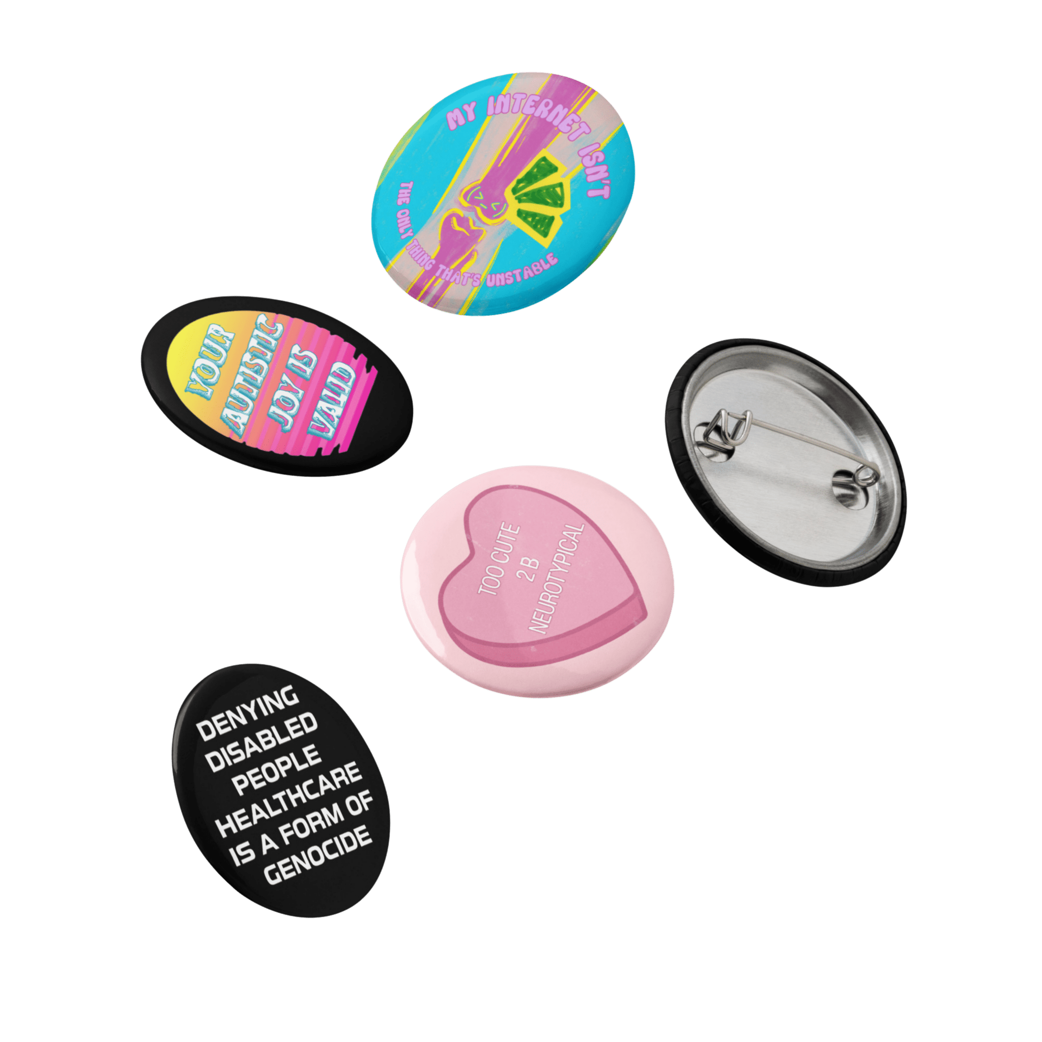 Disability Awareness - Set of 5 Pin Buttons-autism-brain-button pins-NumbskullzKC