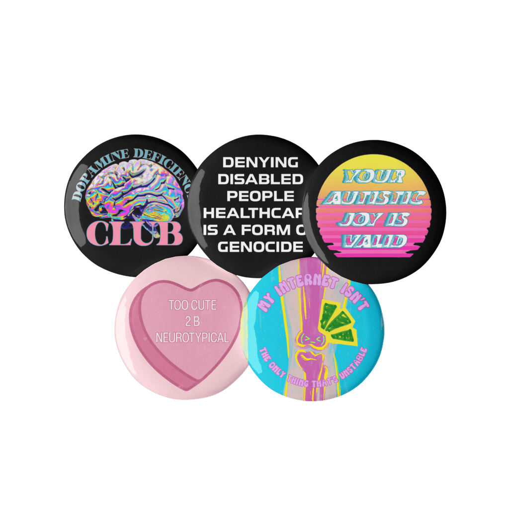 Disability Awareness - Set of 5 Pin Buttons-autism-brain-button pins-NumbskullzKC