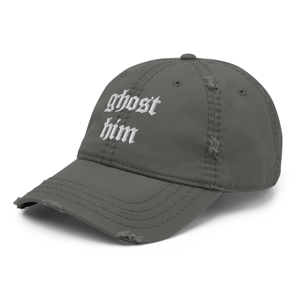Ghost Him - Distressed Adjustable Ball Cap - ballcap - baseball style hats - hats - Numbskullz