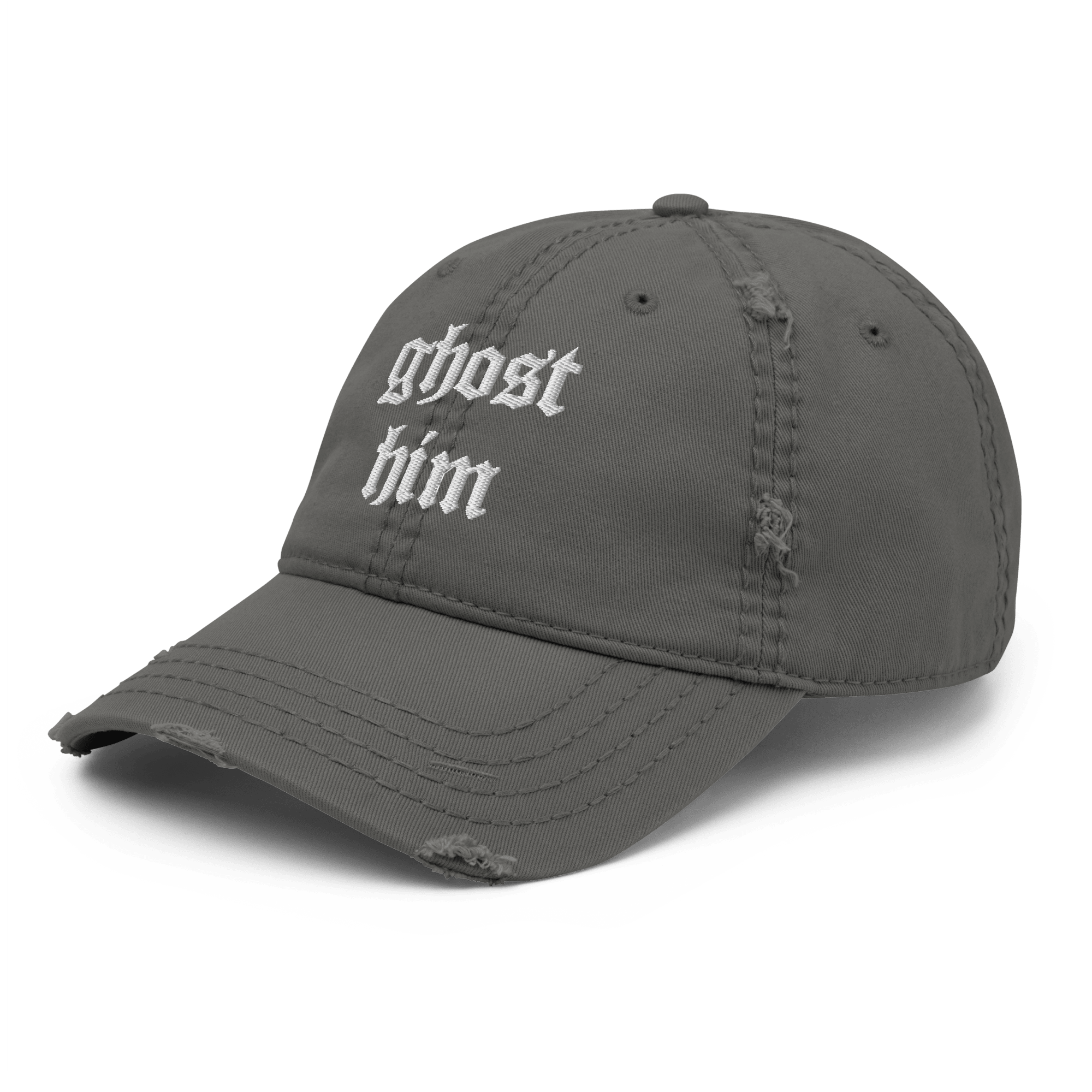 Ghost Him - Distressed Adjustable Ball Cap - ballcap - baseball style hats - hats - Numbskullz