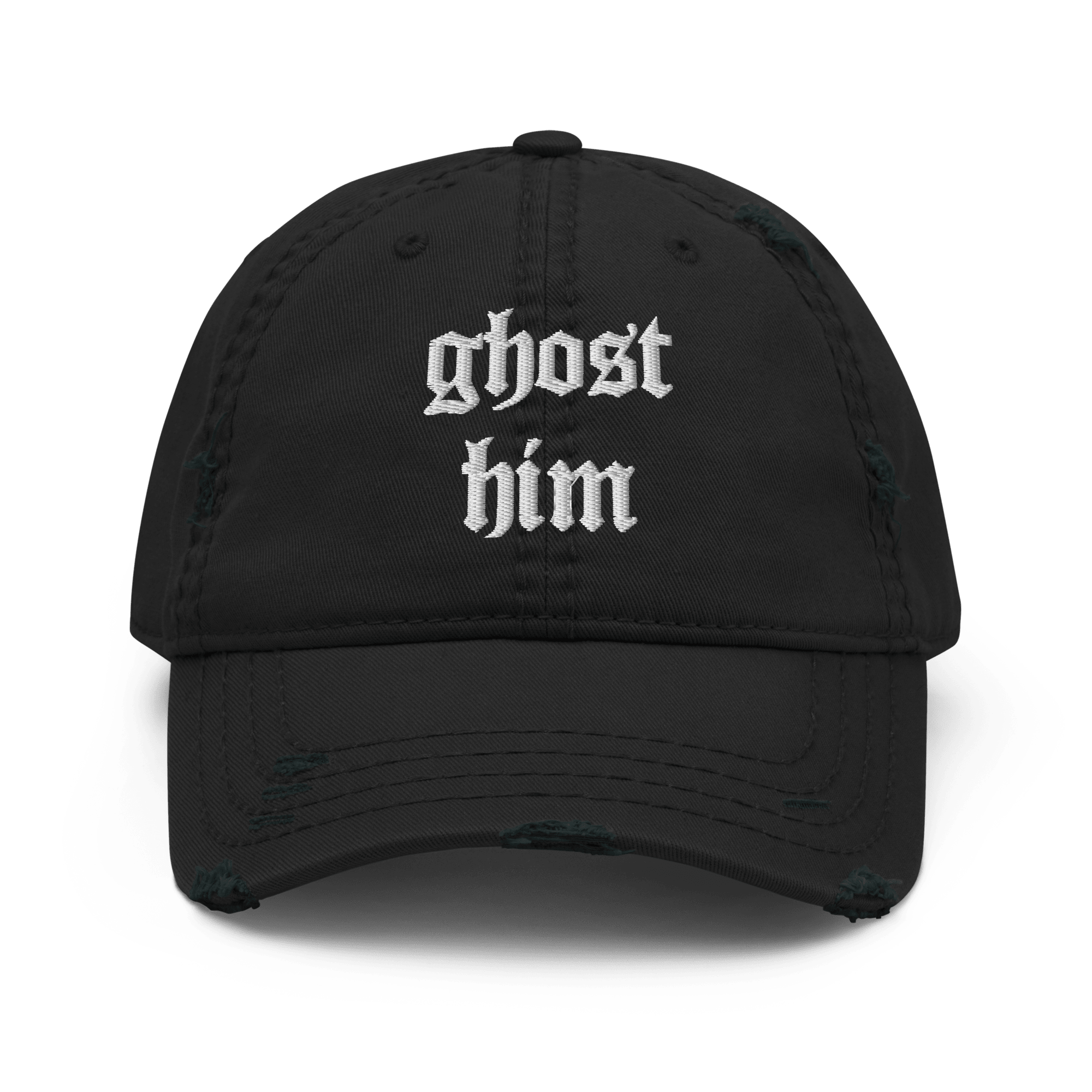Ghost Him - Distressed Adjustable Ball Cap - ballcap - baseball style hats - hats - Numbskullz