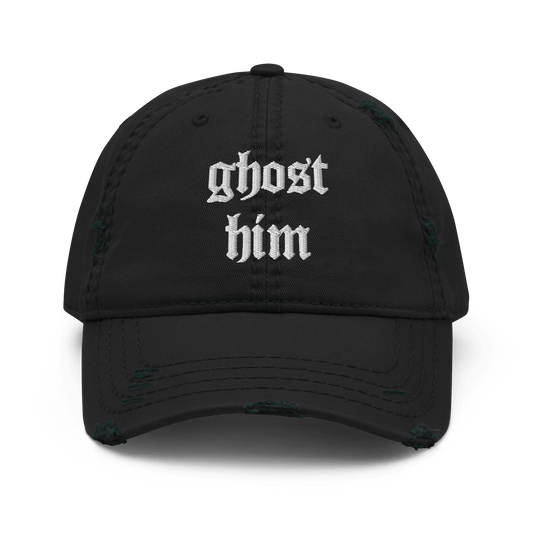 Ghost Him - Distressed Adjustable Ball Cap - ballcap - baseball style hats - hats - Numbskullz