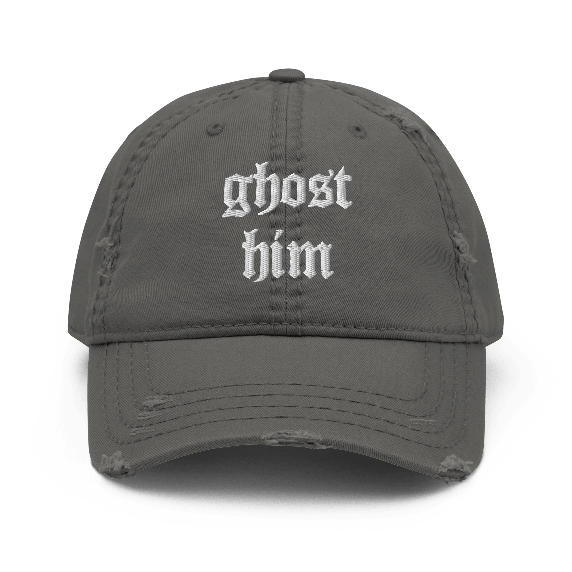 Ghost Him - Distressed Adjustable Ball Cap - ballcap - baseball style hats - hats - Numbskullz