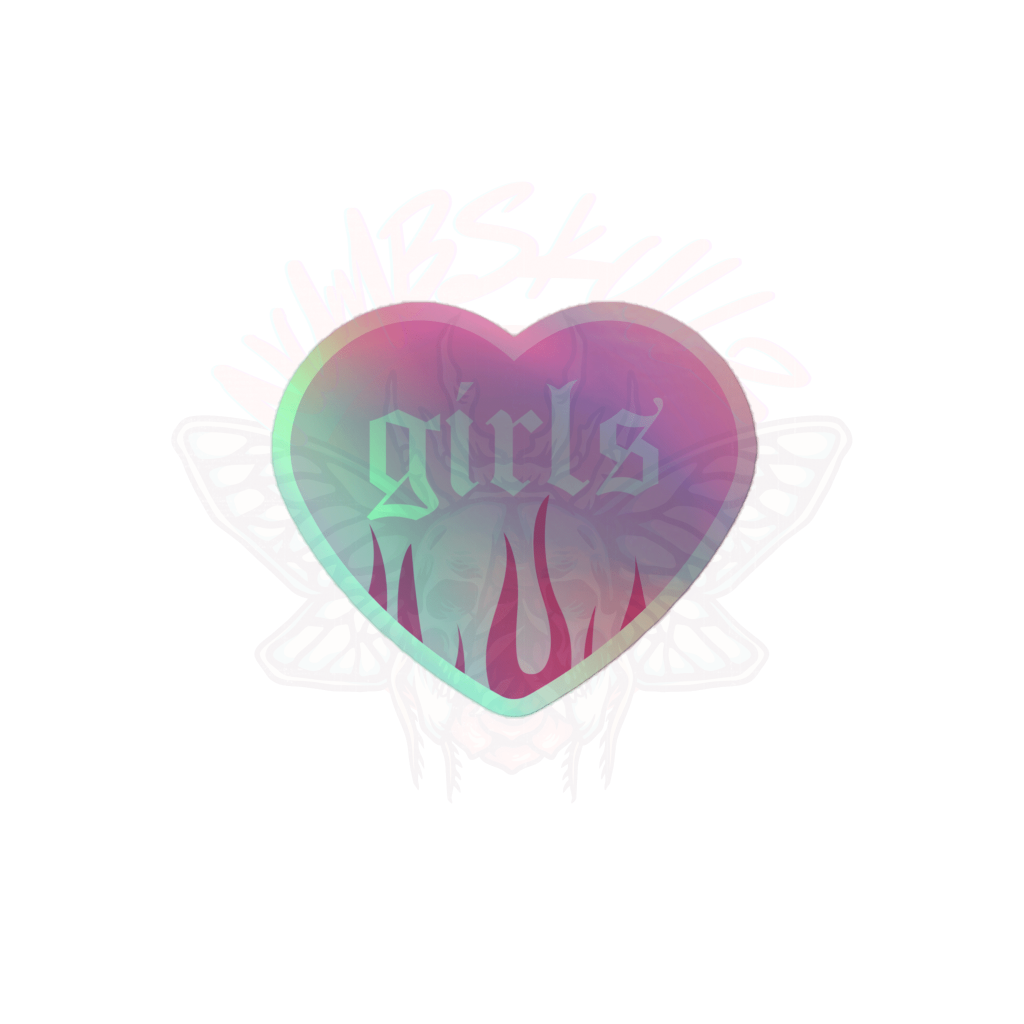 Girls Love - Holographic Sticker - accessories - hearts - holo sticker - Numbskullz