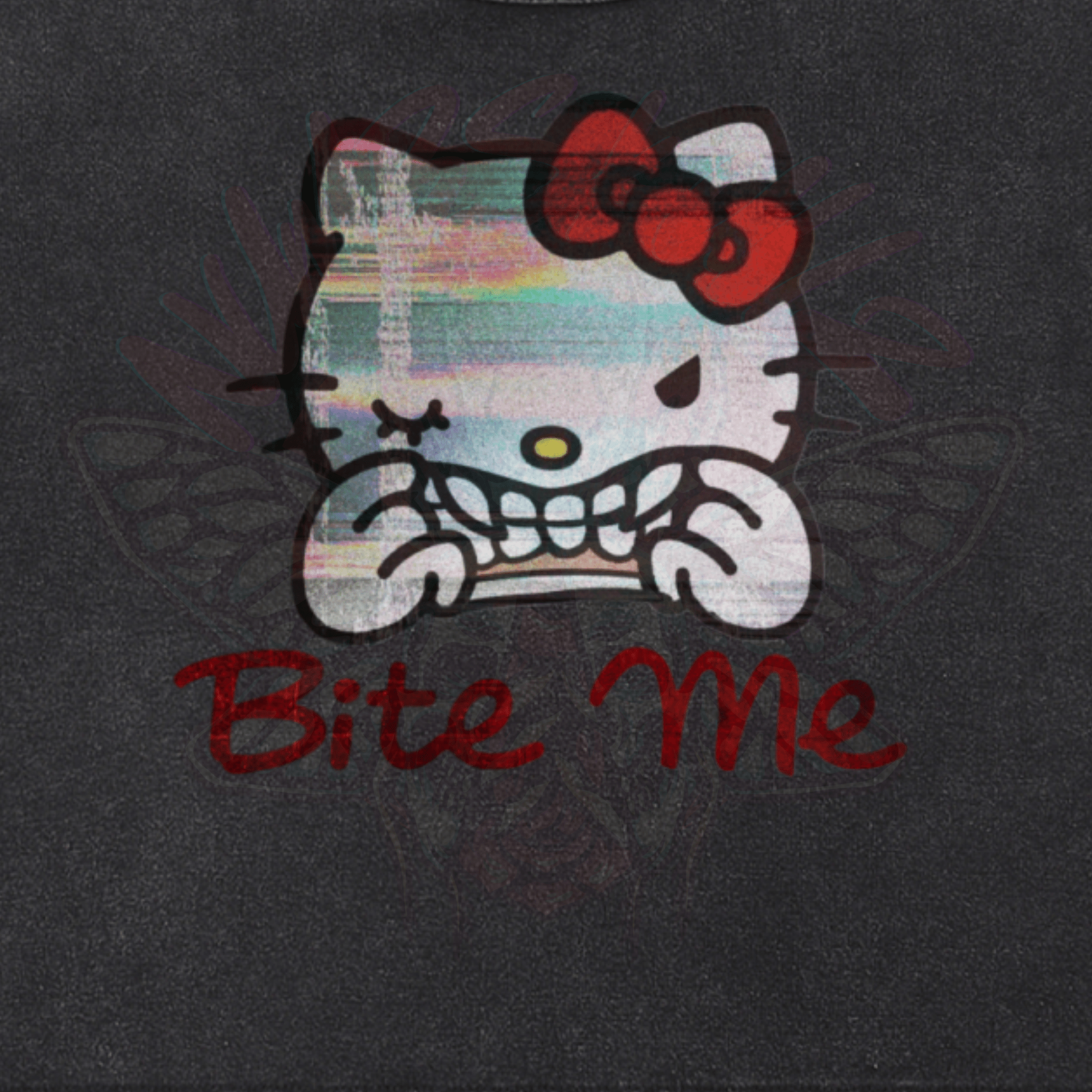 Hello, My Kitty Bites - Snow Washed Crop Top-80s-90s-animal-NumbskullzKC