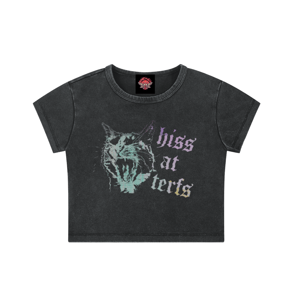 Hiss at TERFs - Snow Washed Crop Top - animal - cropped - lgbtq - NumbskullzKC