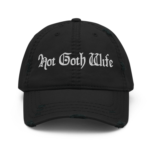 Hot Goth Wife - Distressed Adjustable Ball Cap - ballcap - baseball style hats - hats - Numbskullz
