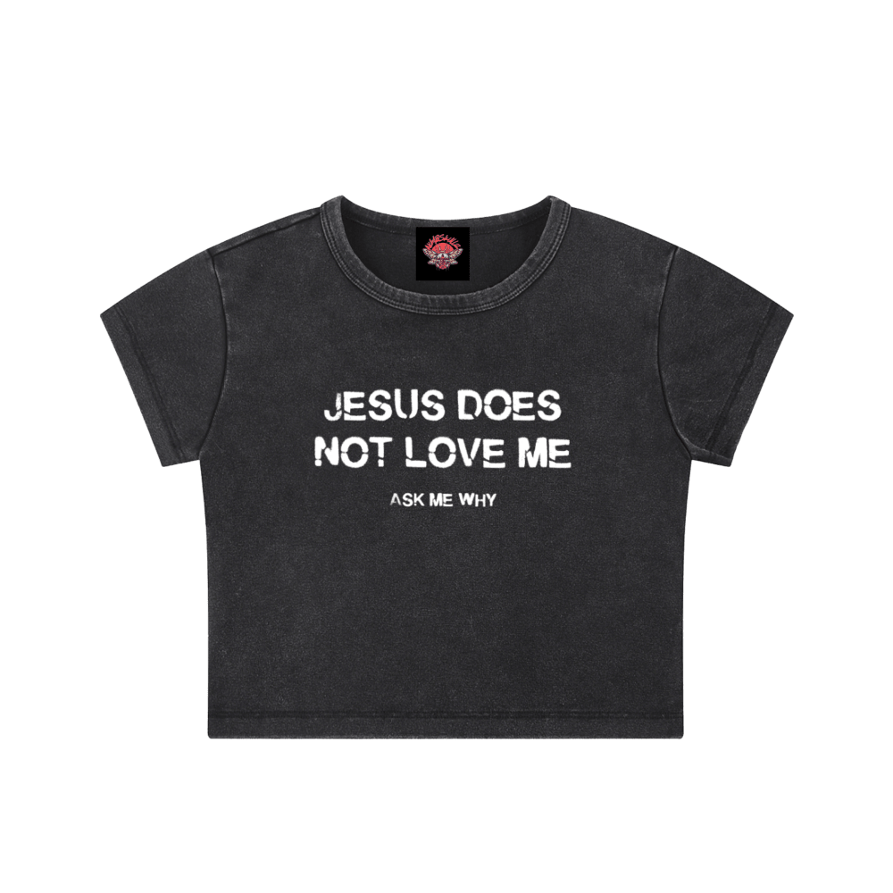 Jesus Doesn't Love Me - Snow Washed Crop Top-cropped-Numbskullz-shirt-NumbskullzKC