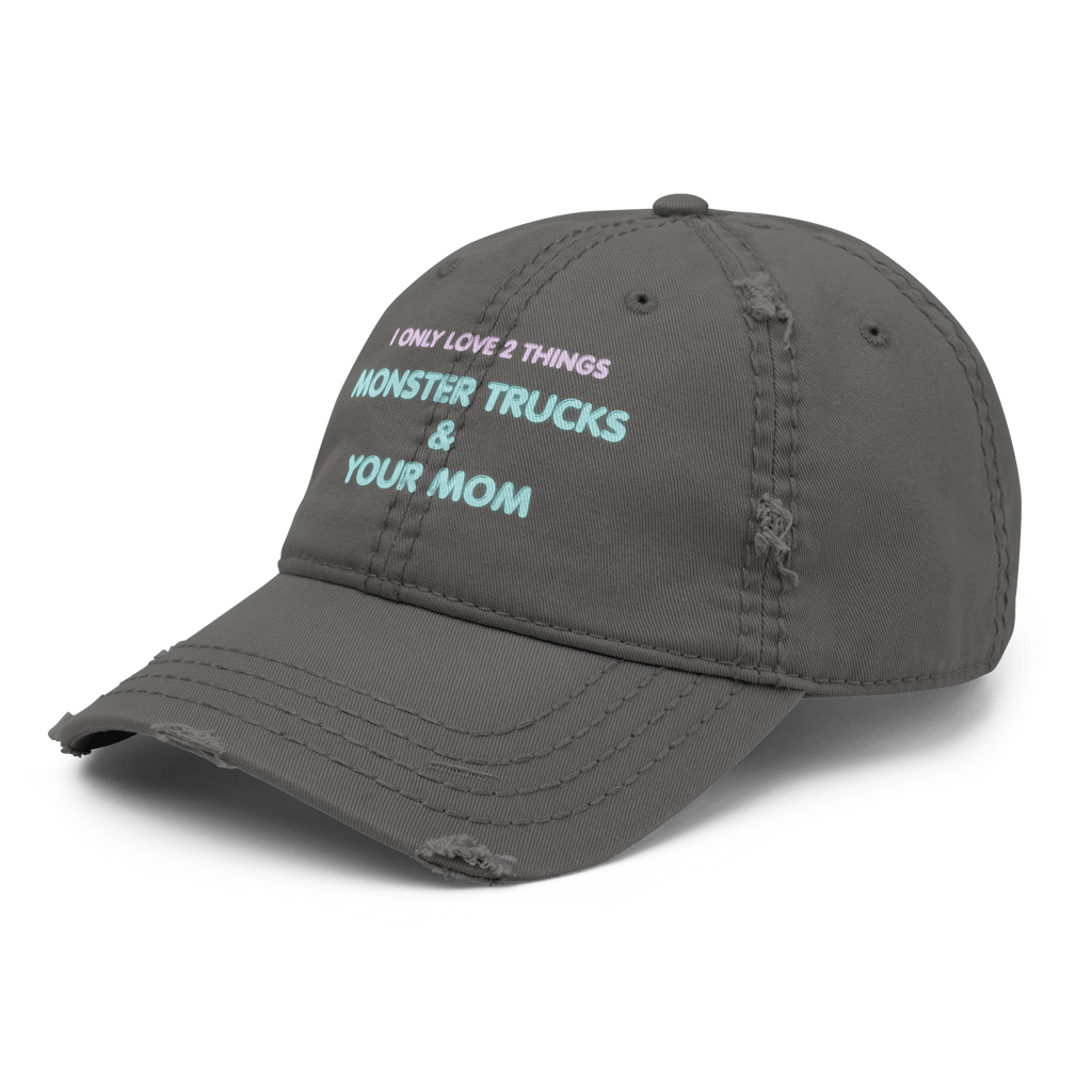 Monster Trucks + Mom - Distressed Ball Cap - ballcap - baseball style hats - graphic ball caps - Numbskullz