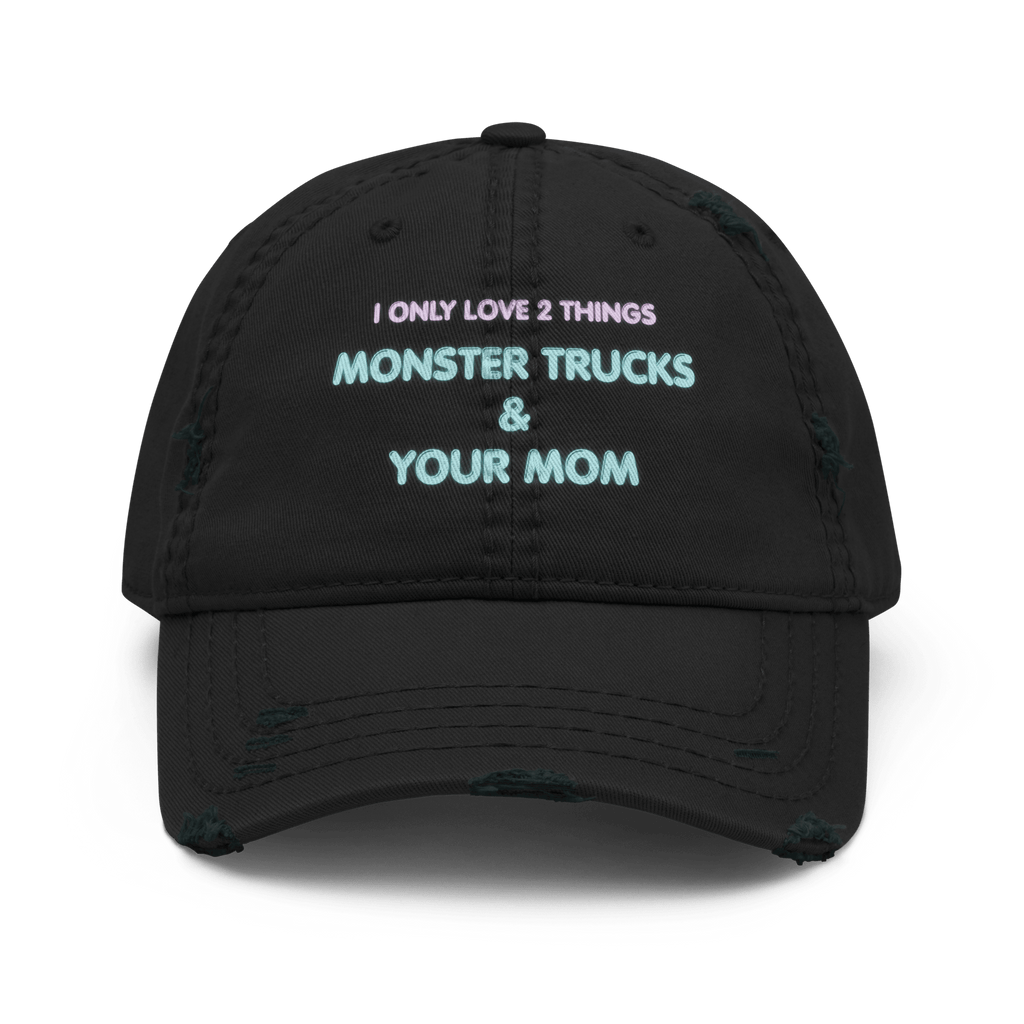 Monster Trucks + Mom - Distressed Ball Cap - ballcap - baseball style hats - graphic ball caps - Numbskullz