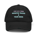Monster Trucks + Mom - Distressed Ball Cap - ballcap - baseball style hats - graphic ball caps - Numbskullz