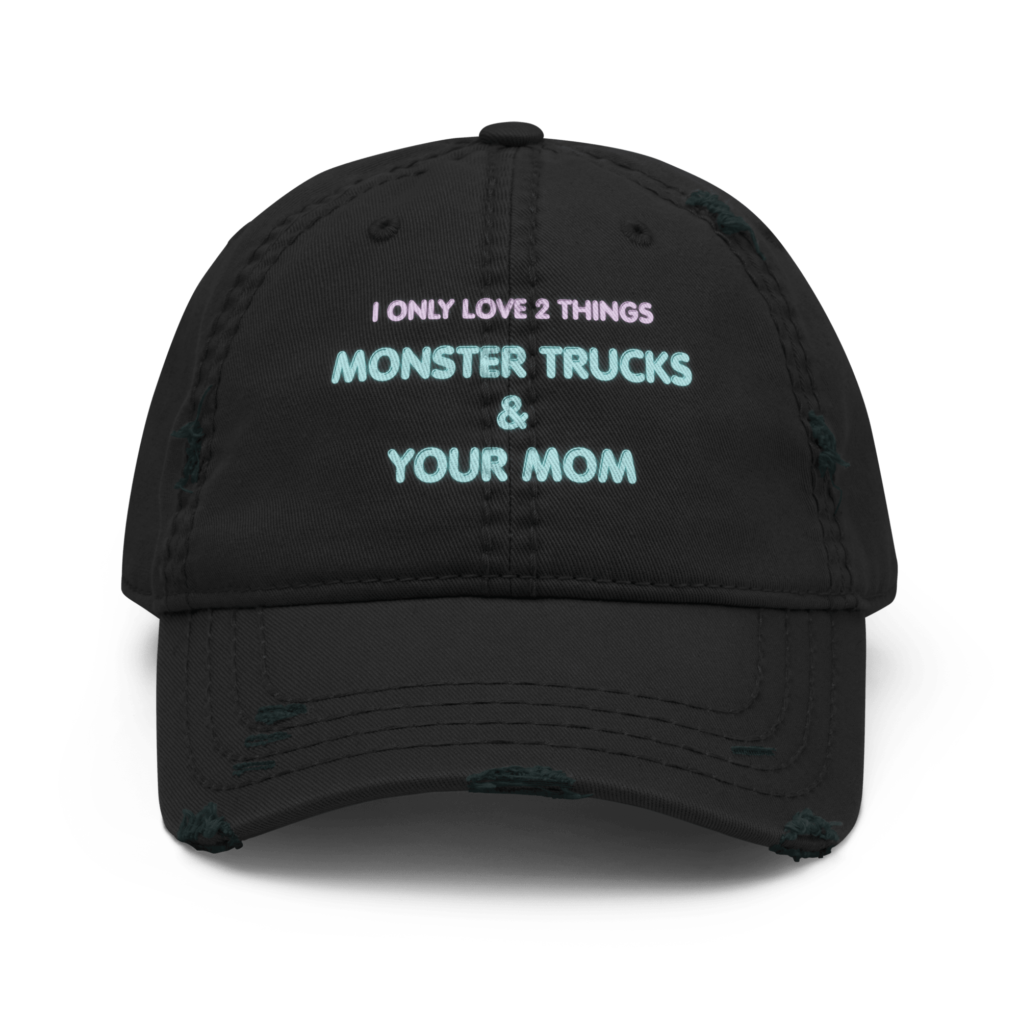 Monster Trucks + Mom - Distressed Ball Cap - ballcap - baseball style hats - graphic ball caps - Numbskullz
