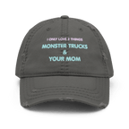 Monster Trucks + Mom - Distressed Ball Cap - ballcap - baseball style hats - graphic ball caps - Numbskullz