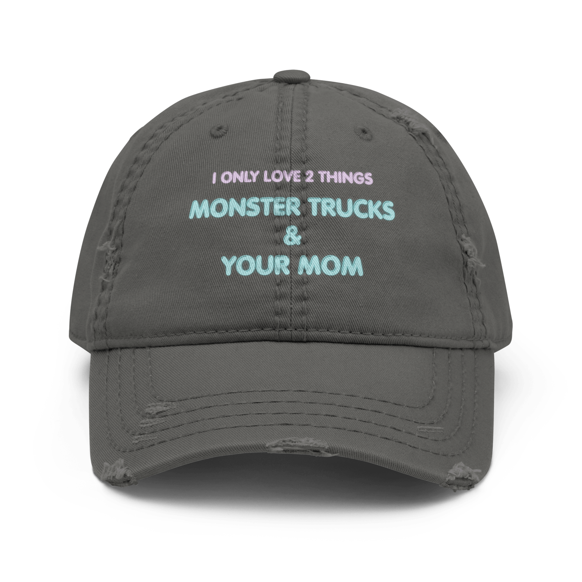 Monster Trucks + Mom - Distressed Ball Cap - ballcap - baseball style hats - graphic ball caps - Numbskullz