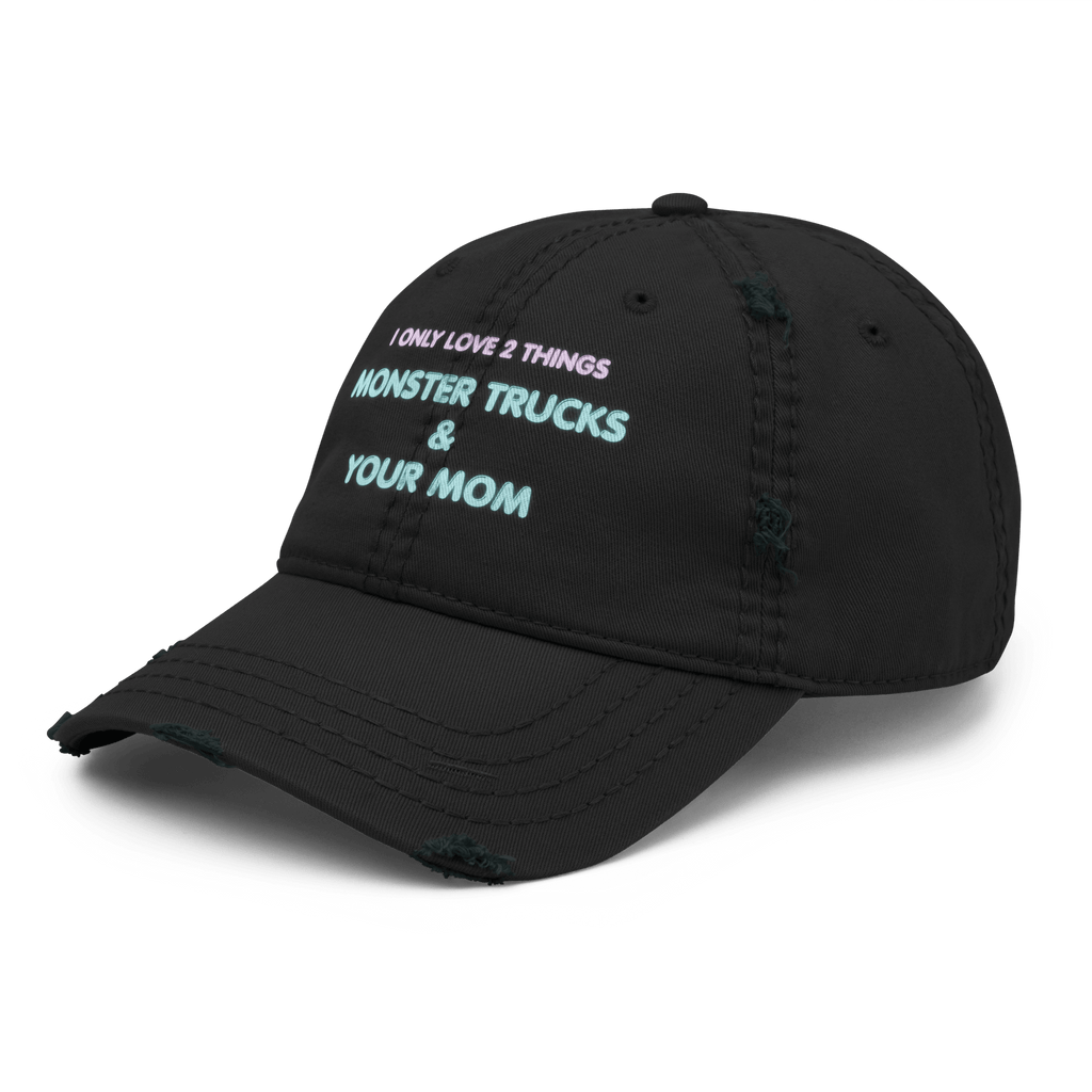 Monster Trucks + Mom - Distressed Ball Cap - ballcap - baseball style hats - graphic ball caps - Numbskullz