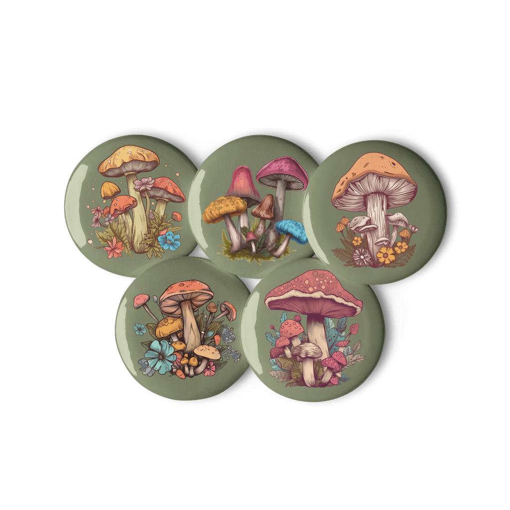 Mushrooms - Set of 5 Pin Buttons - accessories - buttons - decorative pins - Numbskullz
