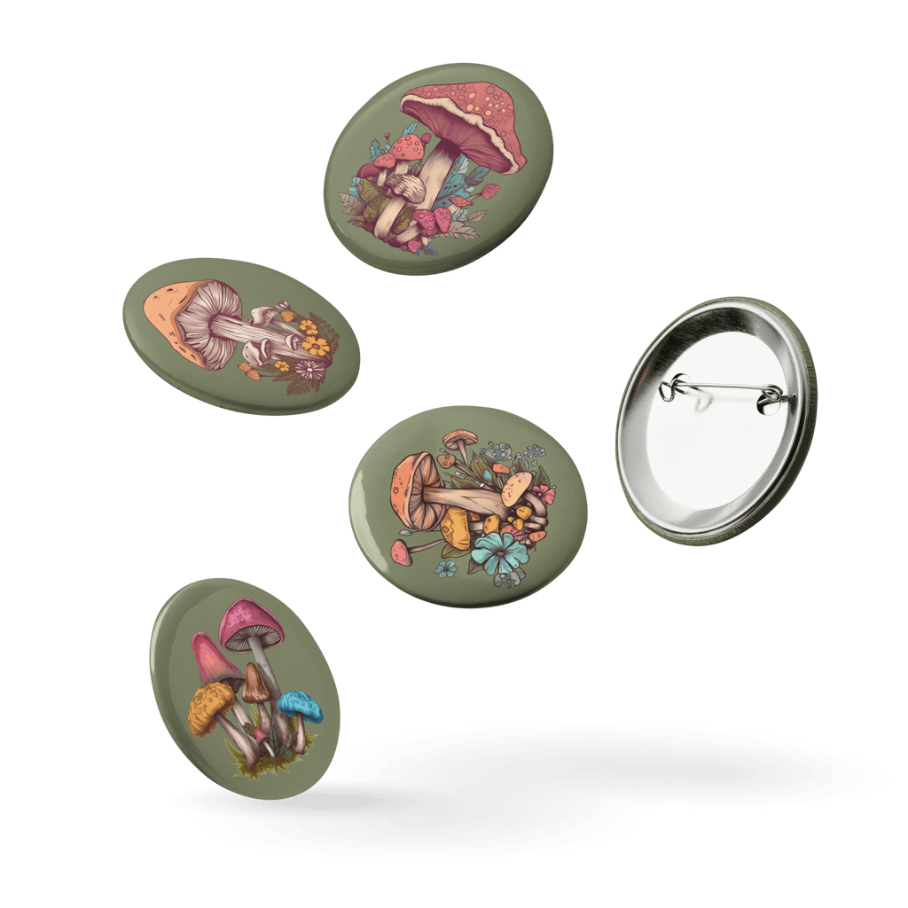 Mushrooms - Set of 5 Pin Buttons - accessories - buttons - decorative pins - Numbskullz