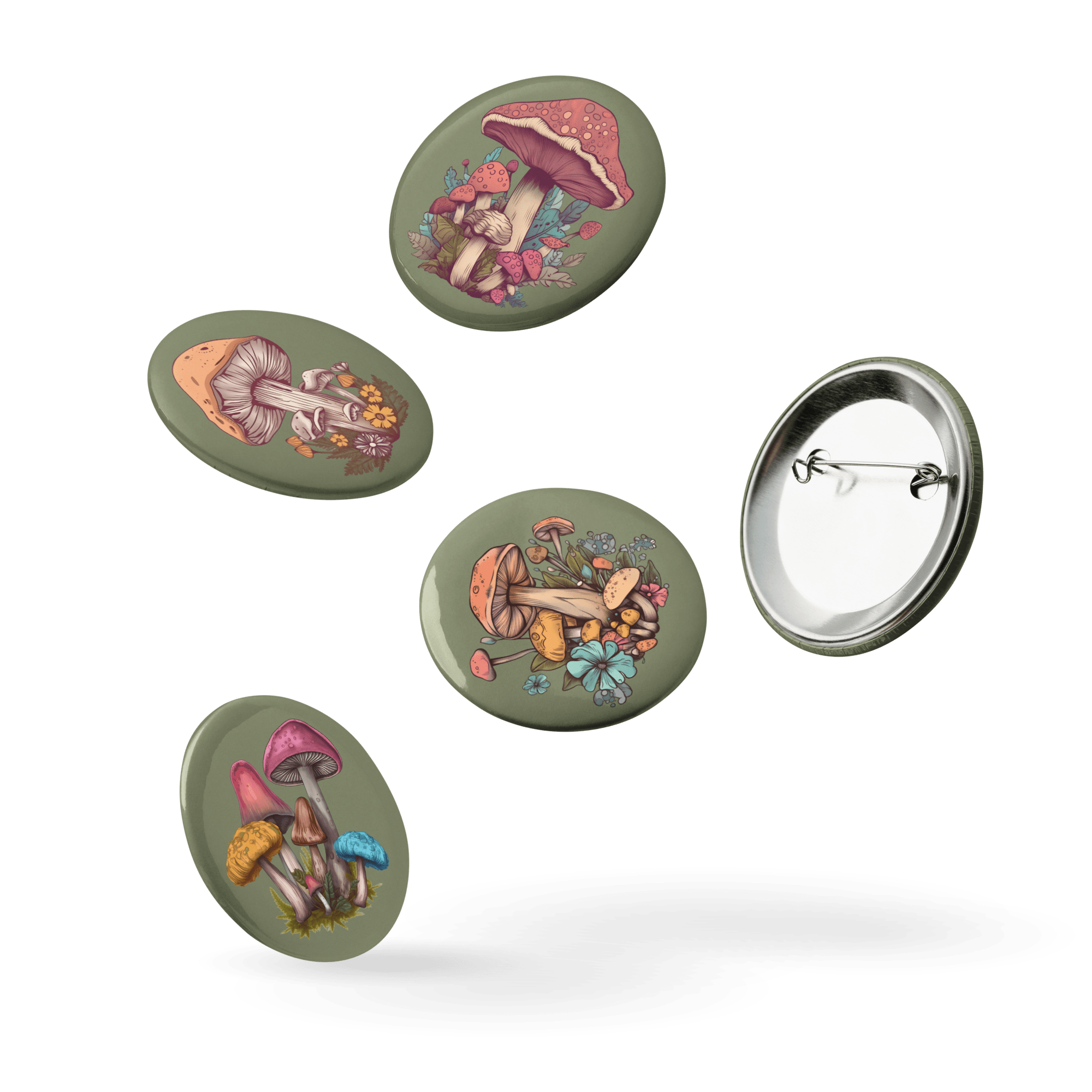 Mushrooms - Set of 5 Pin Buttons - accessories - buttons - decorative pins - Numbskullz