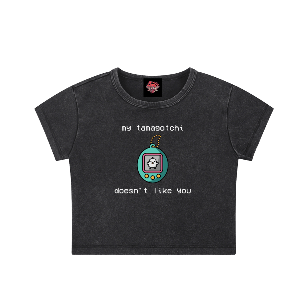 My Tamagotchi - Snow Washed Crop Top-cropped-Numbskullz-shirt-NumbskullzKC