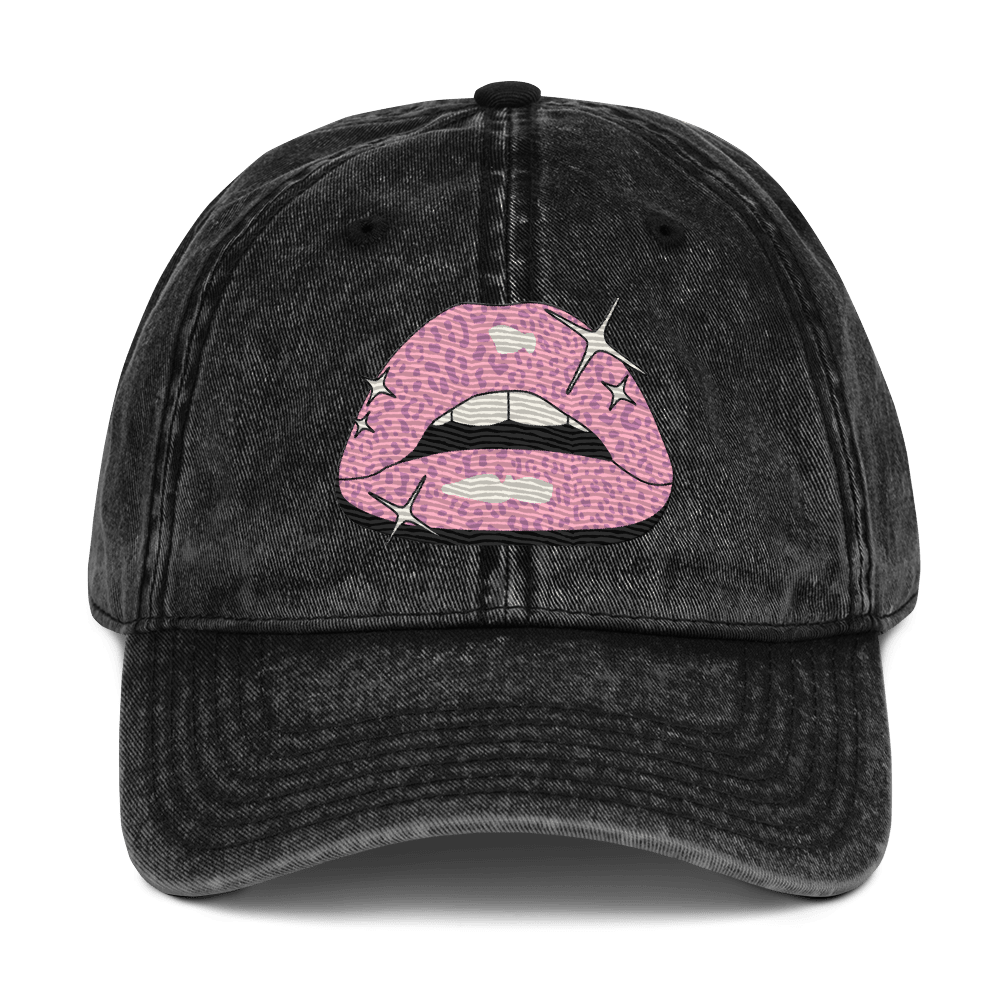 Pink Lippy - Stonewashed Cotton Twill Baseball Cap - ballcap - baseball style hats - graphic call caps - Numbskullz