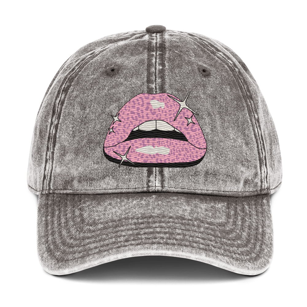 Pink Lippy - Stonewashed Cotton Twill Baseball Cap - ballcap - baseball style hats - graphic call caps - Numbskullz