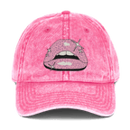 Pink Lippy - Stonewashed Cotton Twill Baseball Cap - ballcap - baseball style hats - graphic call caps - Numbskullz