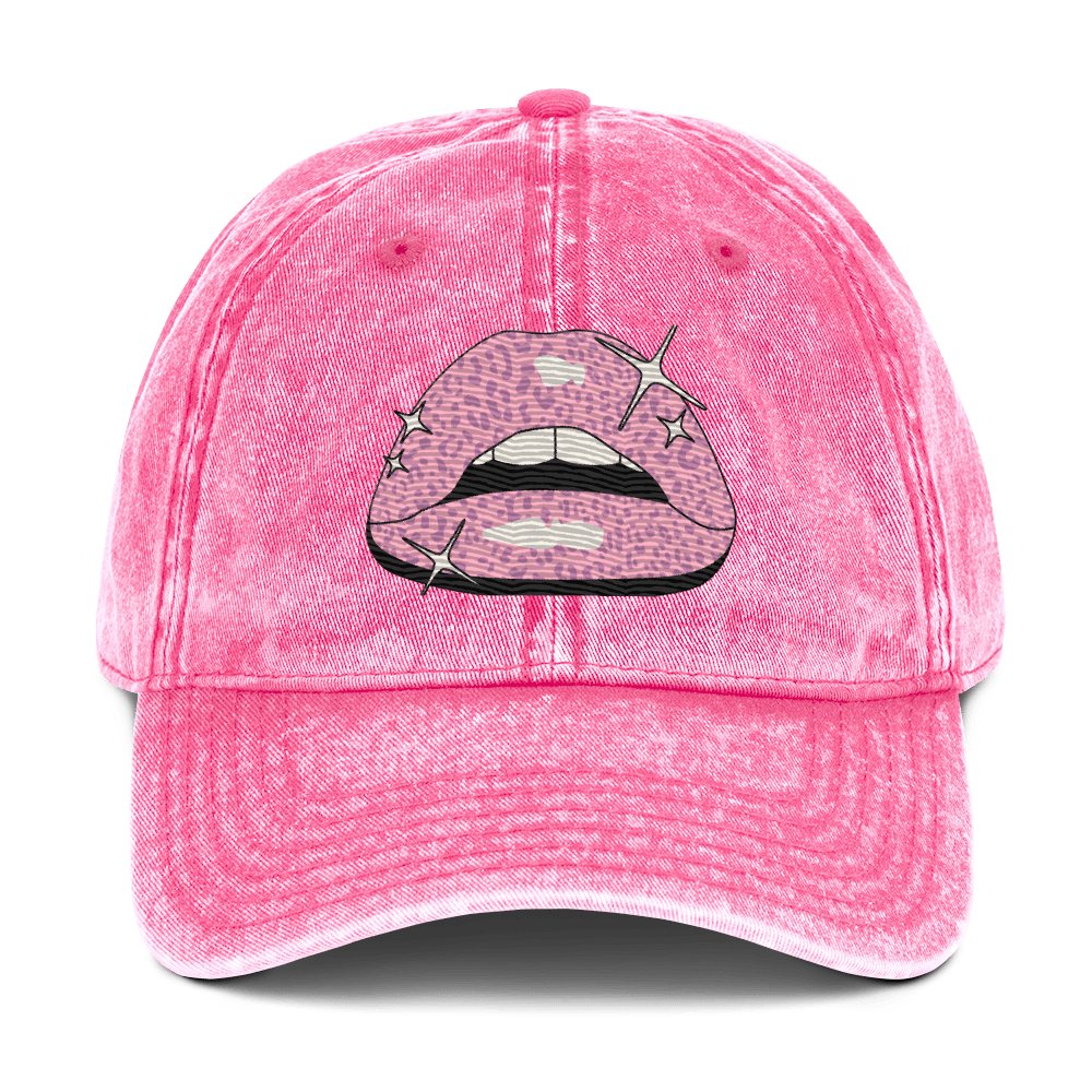 Pink Lippy - Stonewashed Cotton Twill Baseball Cap - ballcap - baseball style hats - graphic call caps - Numbskullz
