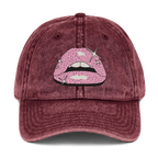 Pink Lippy - Stonewashed Cotton Twill Baseball Cap - ballcap - baseball style hats - graphic call caps - Numbskullz