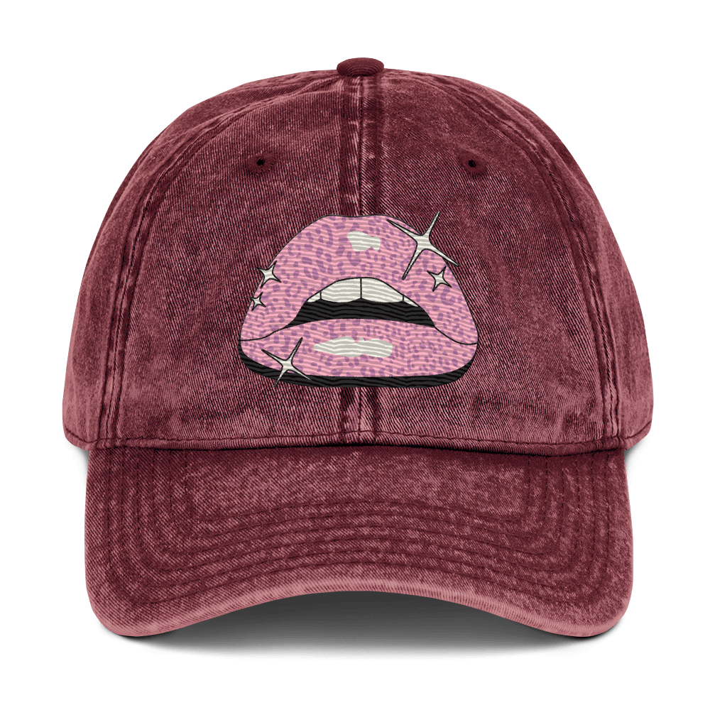 Pink Lippy - Stonewashed Cotton Twill Baseball Cap - ballcap - baseball style hats - graphic call caps - Numbskullz