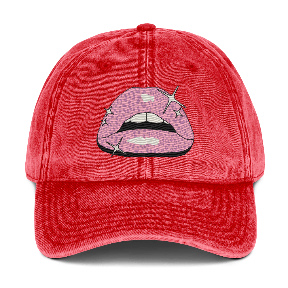 Pink Lippy - Stonewashed Cotton Twill Baseball Cap - ballcap - baseball style hats - graphic call caps - Numbskullz