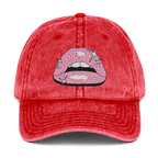 Pink Lippy - Stonewashed Cotton Twill Baseball Cap - ballcap - baseball style hats - graphic call caps - Numbskullz