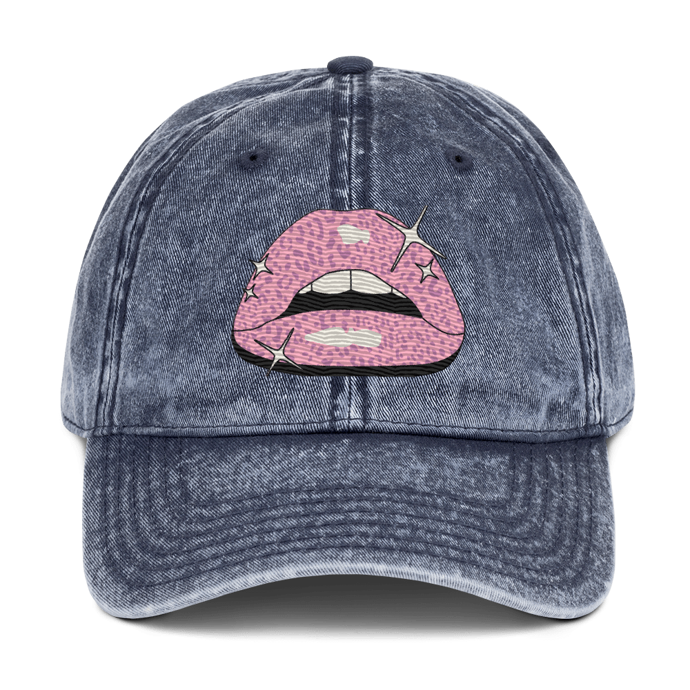 Pink Lippy - Stonewashed Cotton Twill Baseball Cap - ballcap - baseball style hats - graphic call caps - Numbskullz