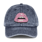 Pink Lippy - Stonewashed Cotton Twill Baseball Cap - ballcap - baseball style hats - graphic call caps - Numbskullz