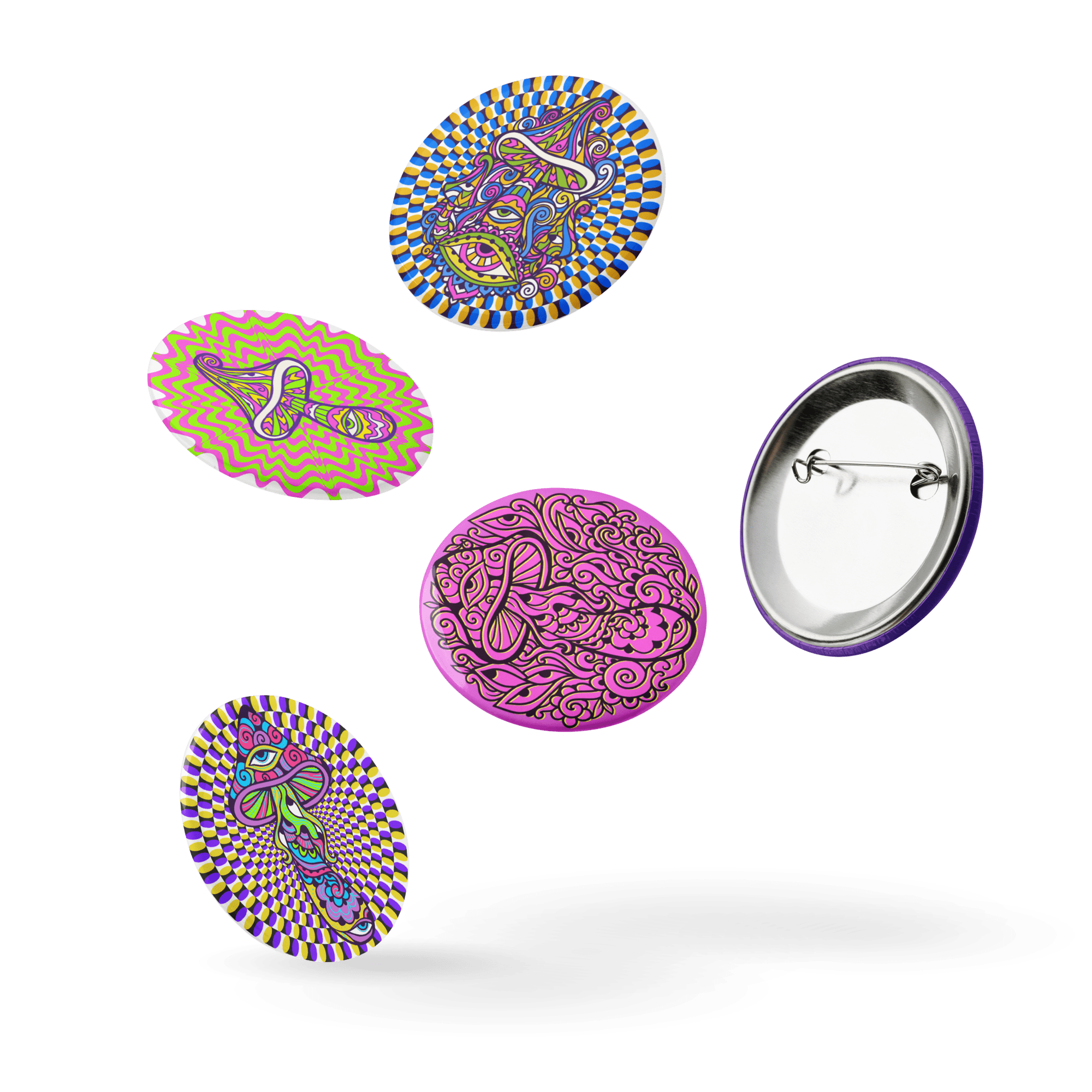 Psychedelic Shrooms - Set of 5 Pin Buttons - accessories - buttons - decorative pins - Numbskullz