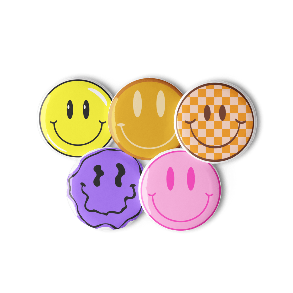 Smiley Face - Set of 5 Pin Buttons - accessories - buttons - decorative pins - NumbskullzKC