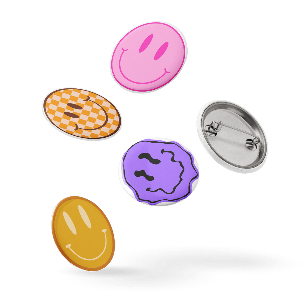 Smiley Face - Set of 5 Pin Buttons - accessories - buttons - decorative pins - NumbskullzKC