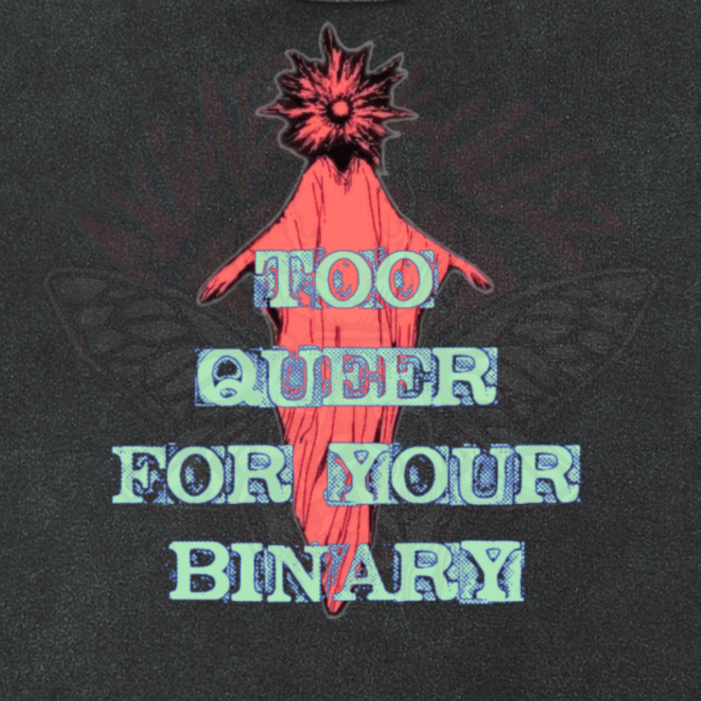 Too Queer For Your Binary - Snow Washed Crop Top - cropped - gothic - graffiti - NumbskullzKC